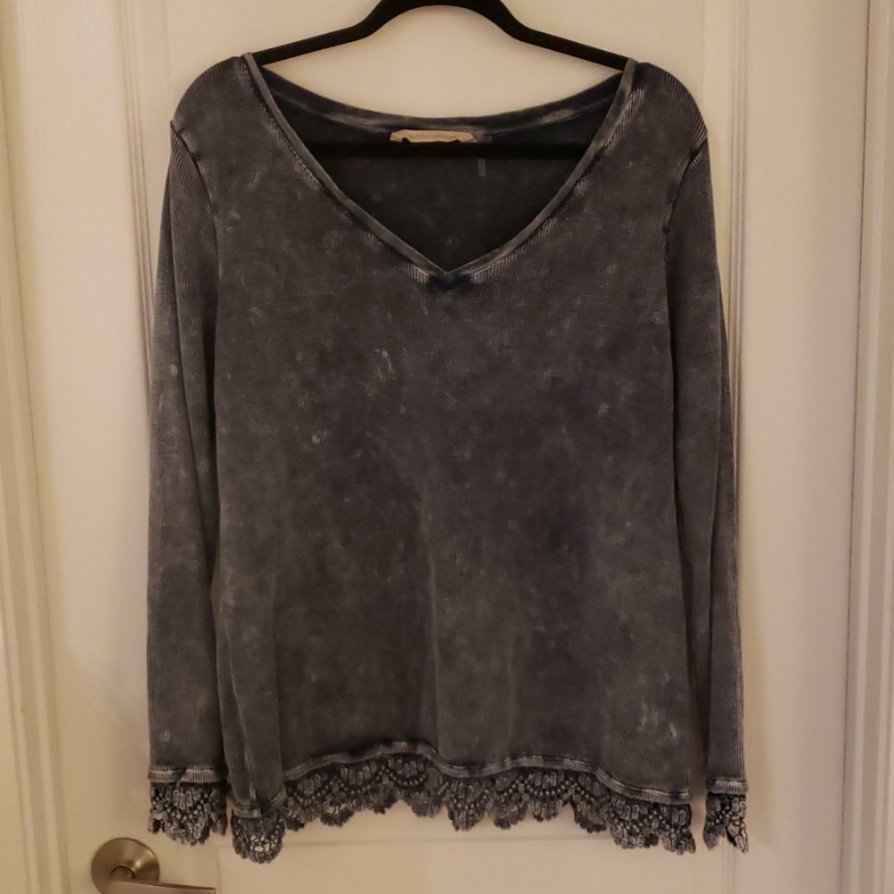 Blue Soft Surroundings Long Sleeve Lace Blouse